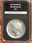 1921   Peace Silver Dollar US Coin 90 %Silver