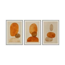 SIGNWIN Framed Canvas Print Wall Art Set Terracotta Geometric Shapes Minimali...