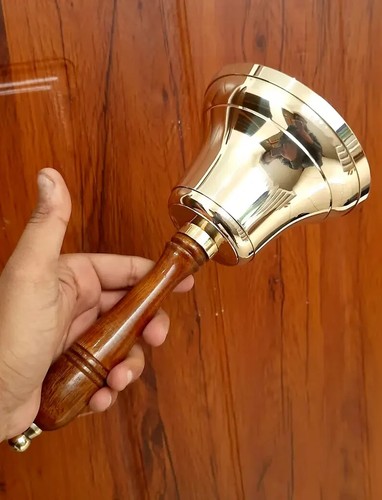 Campana a mano in ottone massiccio campana scuola grande e pesante campana di servizio di chiamata con mano in legno - Foto 7 di 7