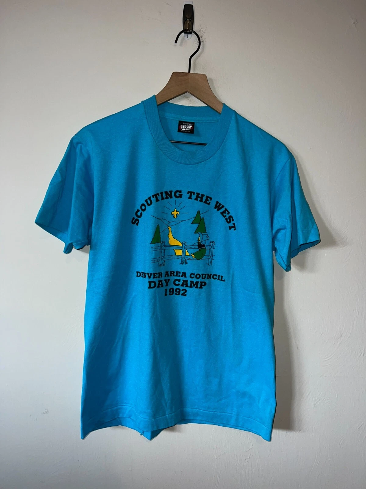 Vintage Denver Shirt Area Council Day Camp Scouting West Graphic Blue Shirt Tee