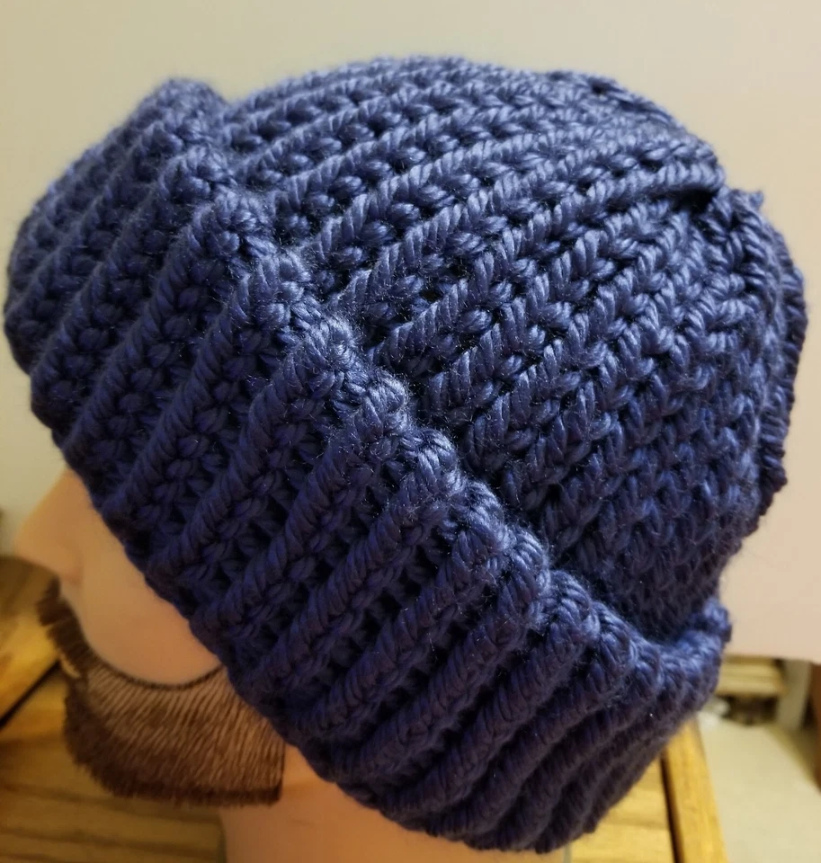 Gorro XL azul zafiro mezcla de lana extra grueso/cálido suave tejido a mano 100 % hecho a mano Foto 3 de 4
