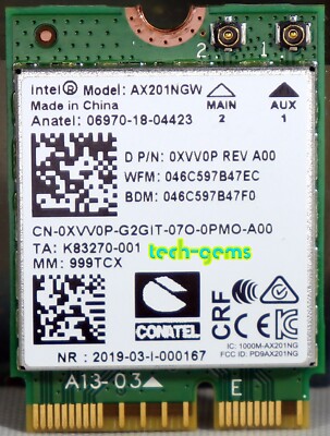 WIRELESS CARD M.2 WIFI INTEL AX201NGW 0XVV0P REV A00 | eBay