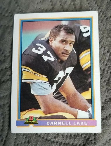 1991 Bowman Football Card #445 Carnell Lake - Pittsburgh Steelers - 第 1/2 張圖片