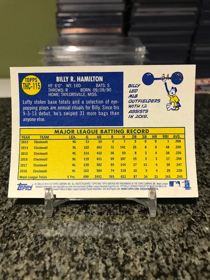 2019 Topps Heritage Chrome No115 Билли Гамильтон редкая черная переливающаяся карточка SSP /70!!! - Изображение 2 из 2