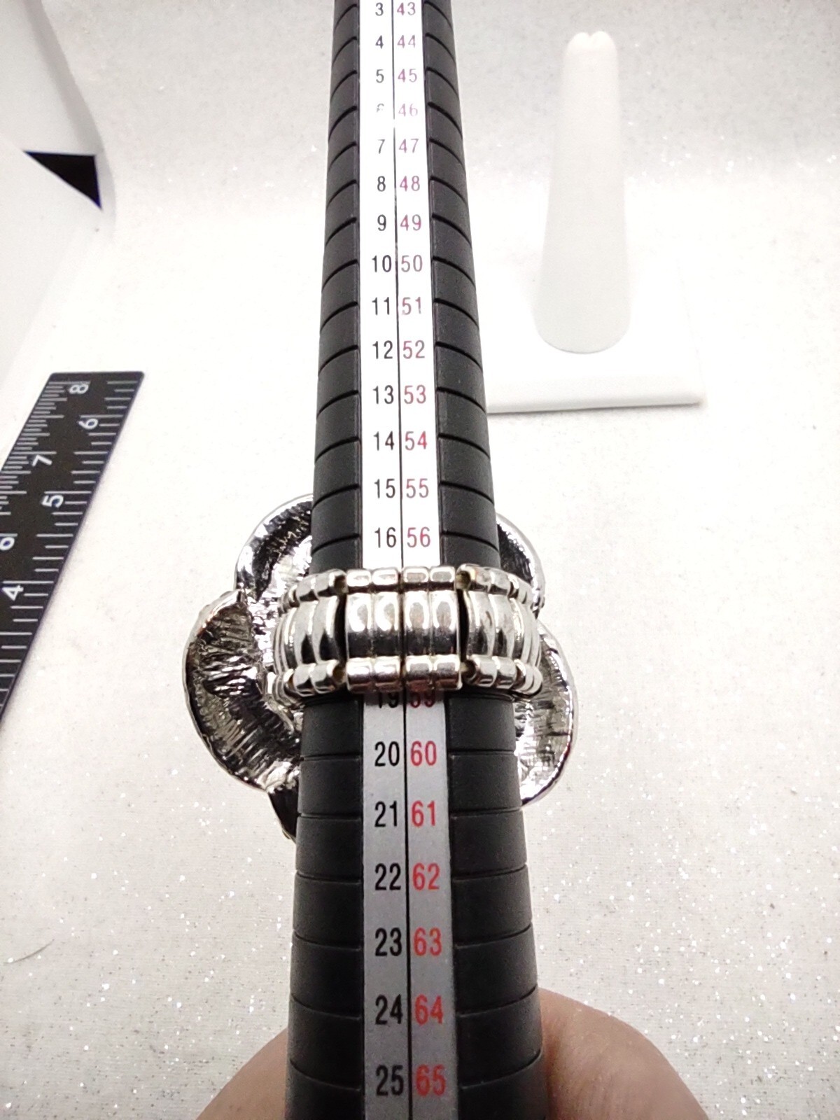 Pave Rhinestone Flower Statement Ring sz 8.75 Adj… - image 8