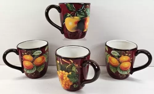 4 Certified International Botanical Fruit Mugs Mixed Set Floral Coffee Cups Lot