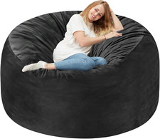 Giant 5FT Memory Foam Bean Bag Chair for Adults - Black Velvet Cover