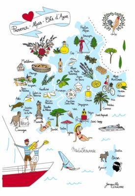 French 100% Cotton Dishtowel French Map, Cities & their specialties - France 