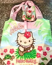 HAWAIIAN HULA HELLO KITTY HAWAII REUSABLE SHOPPING BAG FOLDABLE TOTE