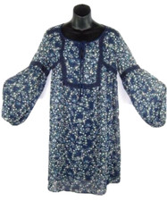 Max Studio Floral Peasant Chiffon Dress Small Blue Multi Semi Sheer $128