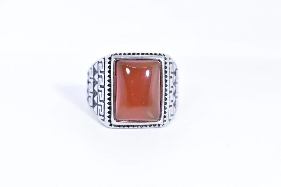 Anillo vintage de acero inoxidable genuino cornalina talla 10 para hombre Foto 2 de 4