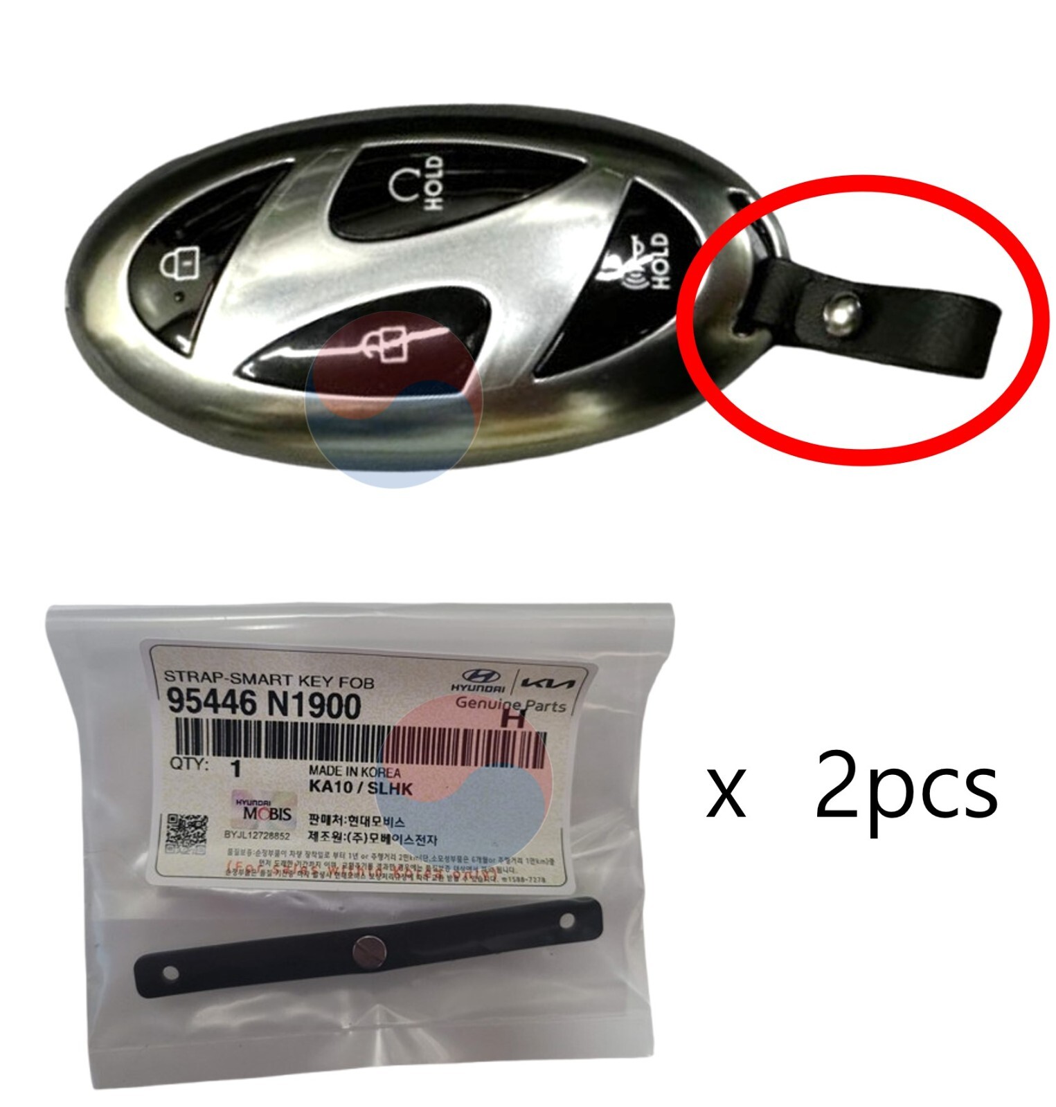 Genuine OEM Leather Strap 2pcs (Black) 95446 N1900 for Hyudai's FOB Smart Keys