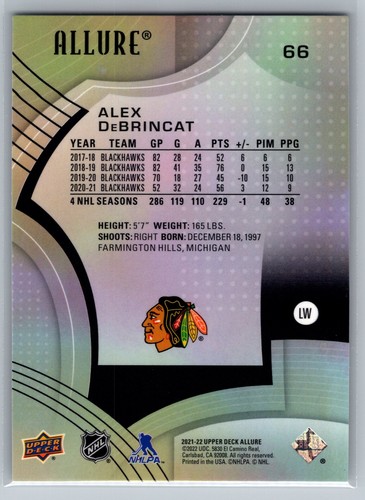 2021-22 Upper Deck Allure #66 Alex DeBrincat Chicago Blackhawks - Picture 2 of 2