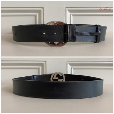 Authentic Gucci Black Calfskin Leather Silver Interlocking G