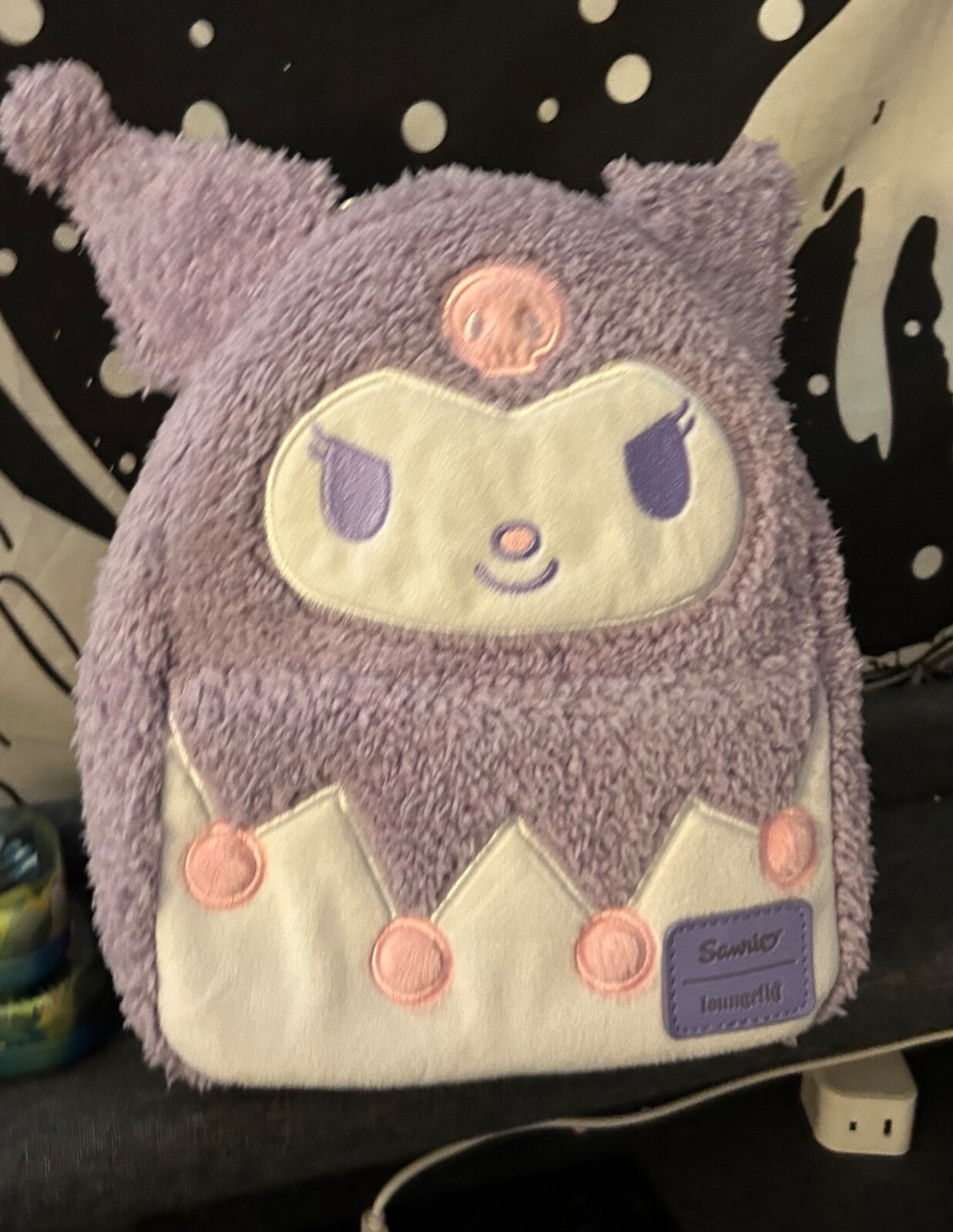 Loungefly Sanrio Kuromi Purple Pastel Fuzzy Sherpa Mini Backpack  NWT