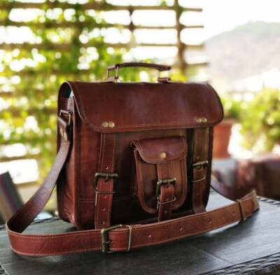 15'' Large Men Real Leather Vintage Brown Messenger Shoulder Laptop Bag Briefcase
