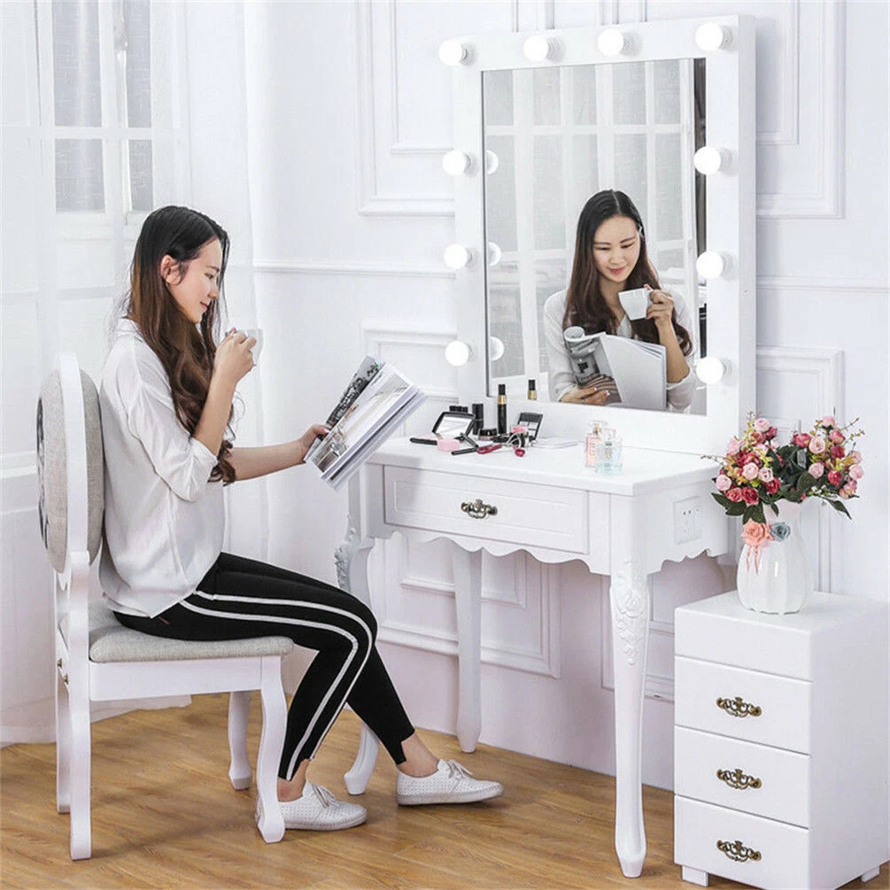 White 10 LED Light Mirror Bedroom Dressing Hollywood Vanity MakeUp