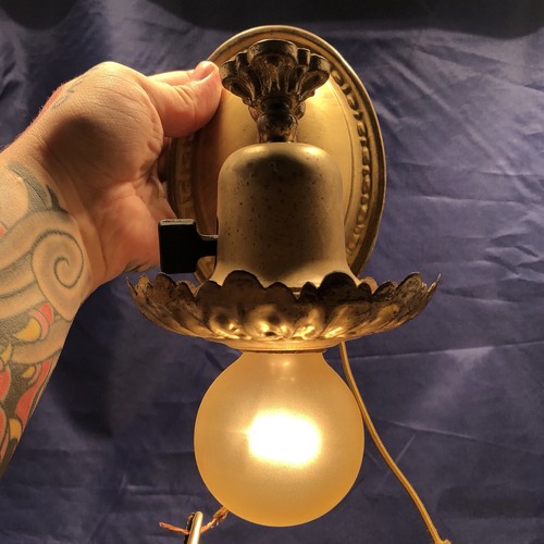 Pair of decorative Antique raw yellow brass sconces Rewired Lights 4K - Picture 4 of 4