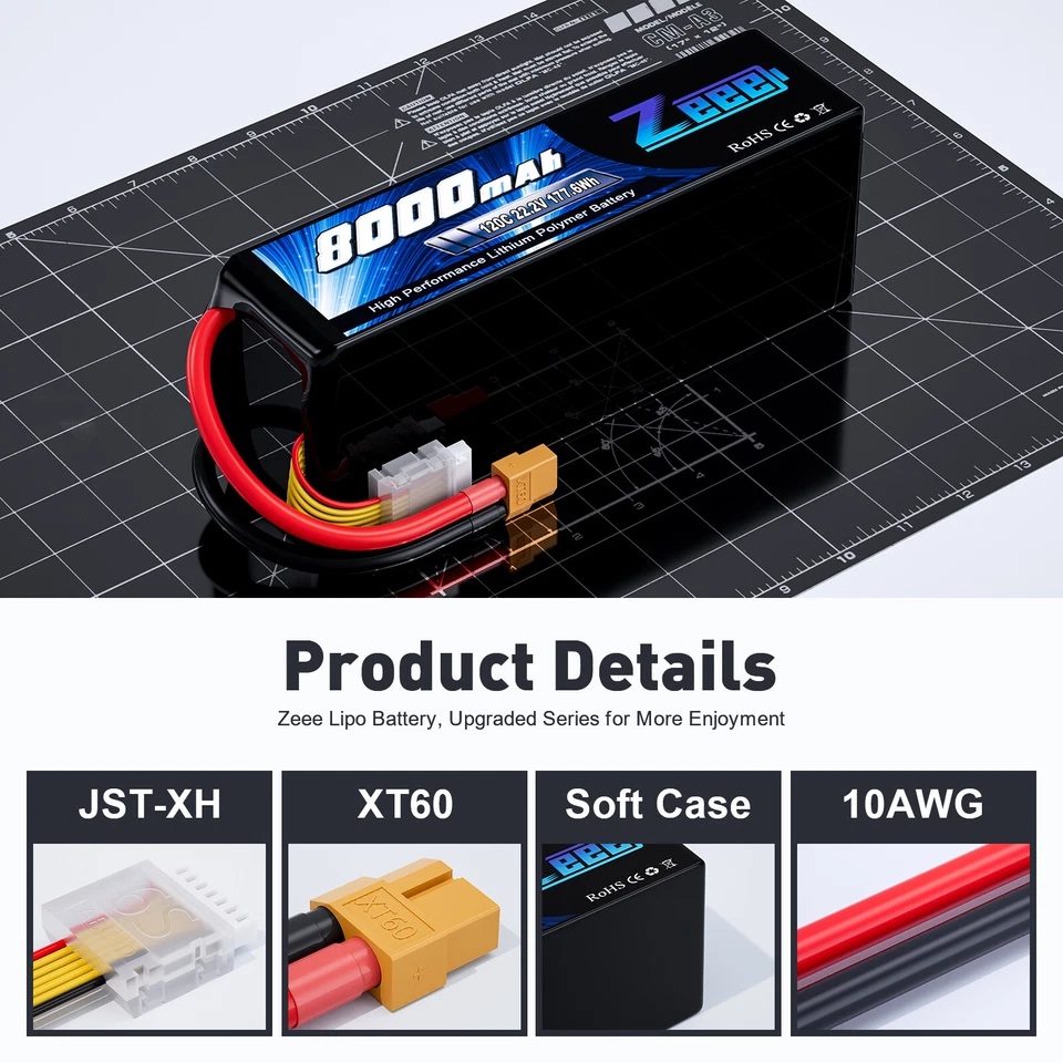 2x Zeee 6S 22.2V 8000mAh Lipo Akku 120C XT60 Stecker für RC Car Quad Flugzeug - Bild 3 von 4