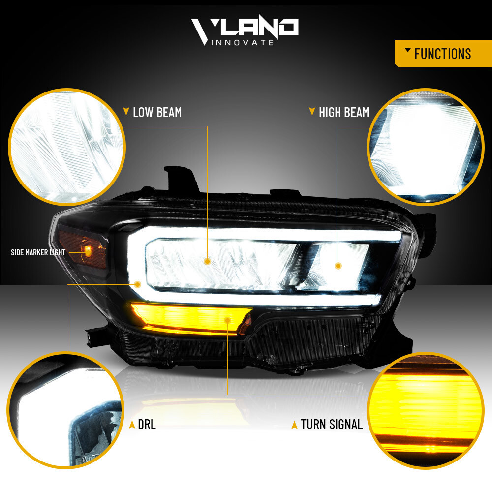 VLAND Full LED Headlights For Toyota Tacoma 2016-2022 LED DRL Assembly Pair