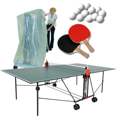 indoor Tischtennisplatte Sponeta 1-42 i grün im Set Abdeckhülle u Schlägerset