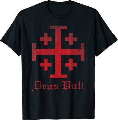 NEW LIMITED Knight Templar Cross Crusader Deus Vult Jerusalem Cross T-Shirt
