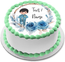 Kommunion Tortenbild Party Deko personalisiert Name Taufe Junge essbar blau Text