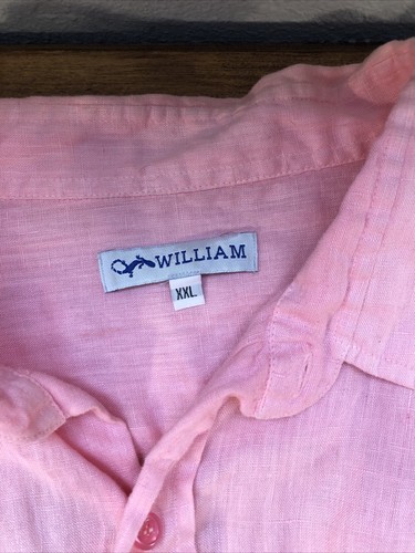 100% Linen Shirt Mens Size 2XL XXL Pink Long Sleeve Button Up Made In Italy - Picture 2 of 3