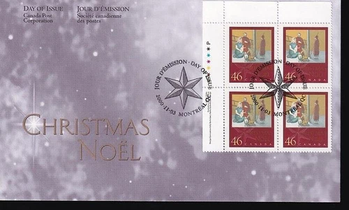 Canada FDC 2000 Christmas Nativity 46¢, UL inscription PB sc#1873