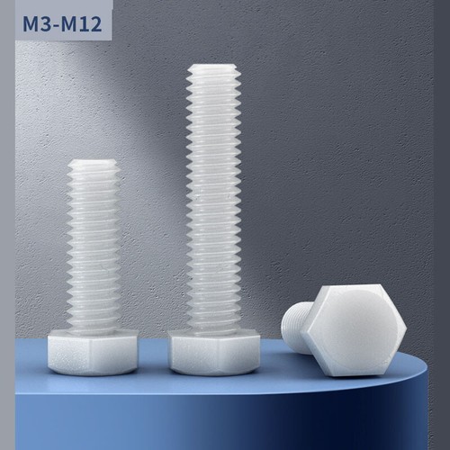 M8 M10 M12 Hexagon Head Bolts Screws Fully Threaded Hex Bolt Nylon Plastic White - Picture 6 of 7