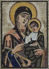 Mary Holding Baby Jesus Christian Religious Marble Mosaic