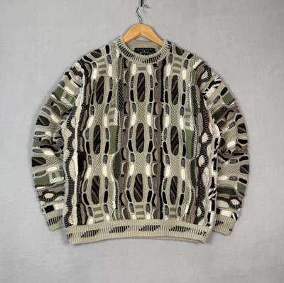 VTG 90s Protege 3D Knit Sweater Mens M 22x26 Coogi Style Geometric Abstract USA