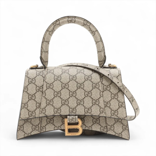 Gucci x Balenciaga GG Supreme Hourglass PVC & leather 2 Way Handbag Beige 681697