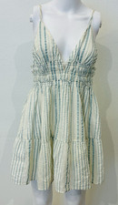 Urban Outfitters Mini Babydoll Dress Size M White Blue Stripe Beach Coastal Chic