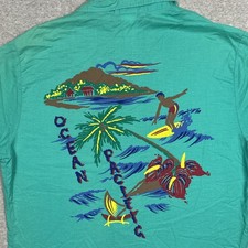 Vintage 80s OP Ocean Pacific Shirt Mens Medium Teal Hawaiian Surf Cotton Aloha
