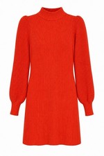 Fashion Nova Womens M Orange Ribbed Knit Mock Neck Balloon Sleeve Sweater Dress
