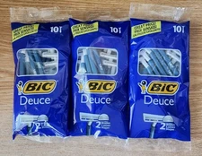 (3) Bic Deuce 2 Blades Men Women Razors Shaving Shavers Disposable 10 Count