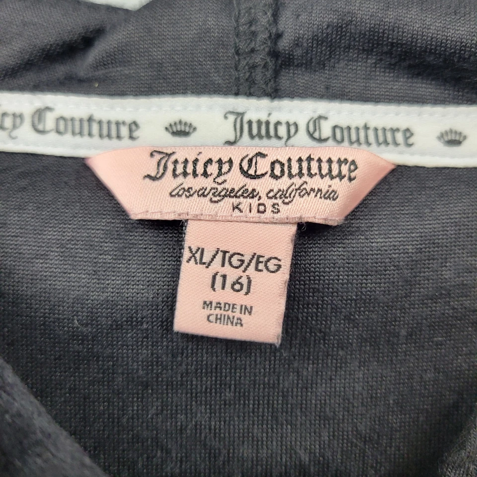 Chaqueta Juicy Couture Niñas XL 16 Terciopelo Sudadera con Capucha Cremallera Estrás Jugosa Niños Y2K Foto 4 de 4