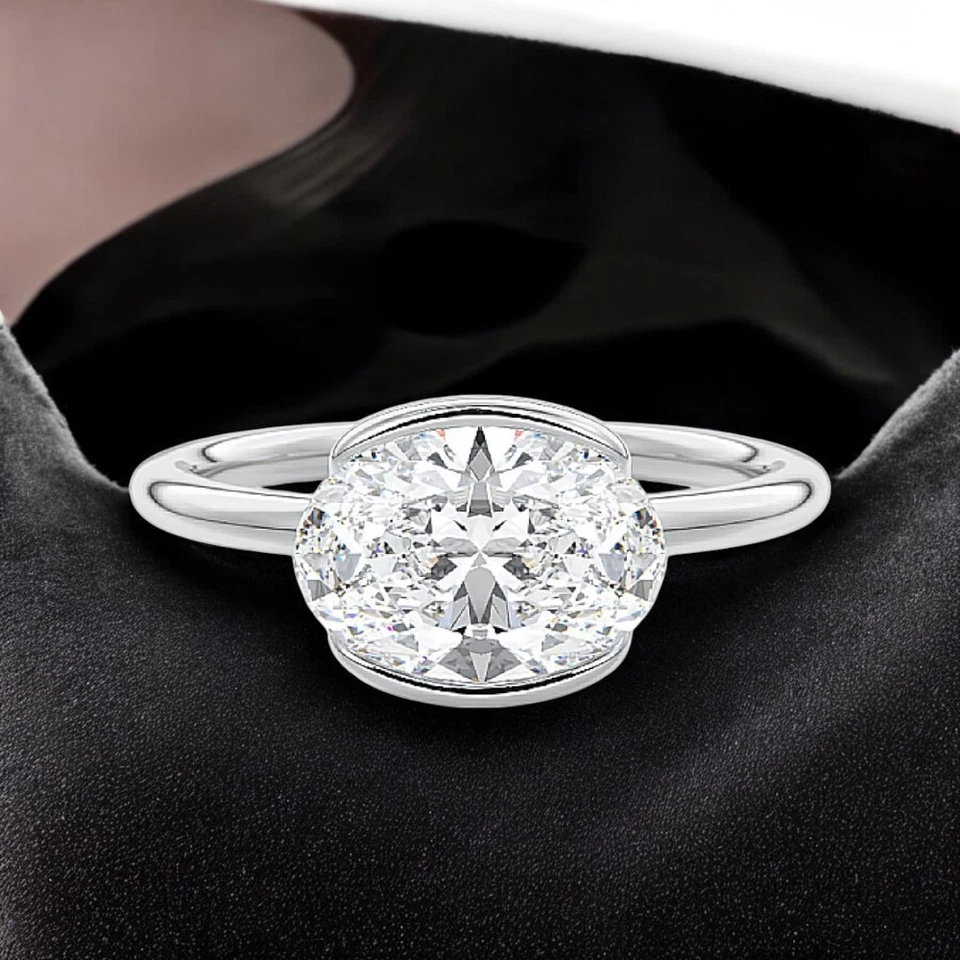 Diamond Women Ring Oval Lab Grown 2 Carat IGI Certified Size 7 8 14k White Gold - Image 2 of 4