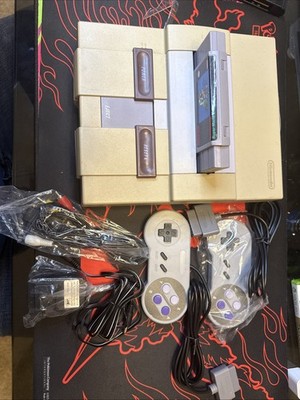 Super Nintendo SNES Console Bundle w/ Game, 2 Controllers, & OEM Cords