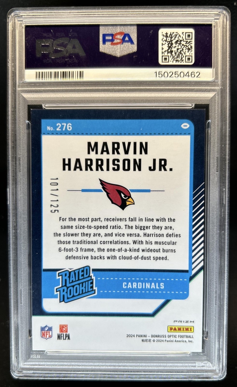 2024 Panini Donruss Optic Marvin Harrison Jr. Rookie RC Red Rated #/125 PSA 8 view 2