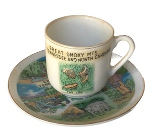 Vtg * Great Smokey Mts * Tenn. & N.C. Miniature Souvenir Cup & Saucer * 6 Images