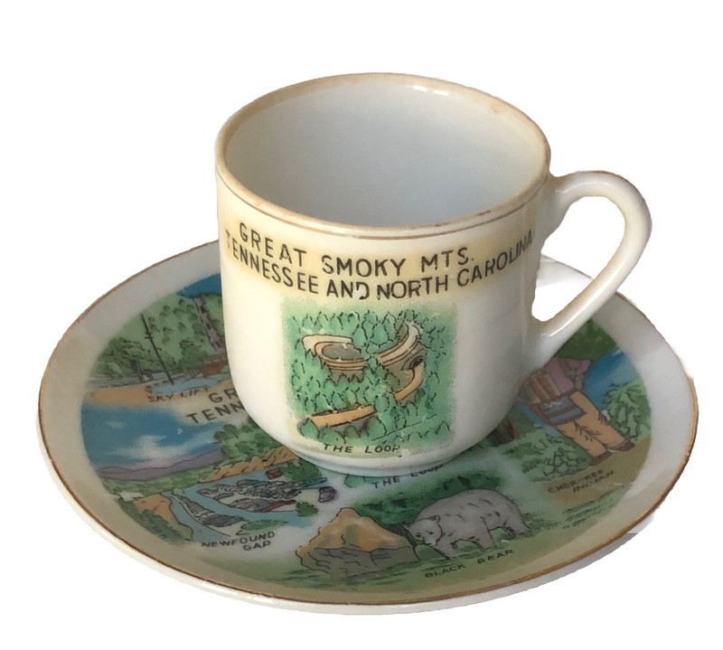 Vtg * Great Smokey Mts * Tenn. & N.C. Miniature Souvenir Cup & Saucer * 6 Images