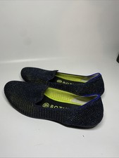 Rothy's The Loafer Shoes Navy Blue  Neon Metallic Lattice Stitch Women's 7