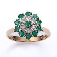 Vintage 18ct Yellow Gold Diamond And Emerald Cluster Ring