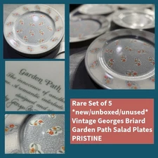 Rare Set of 5 Georges Briard Garden Path Salad Plates  8” • New Unboxed Unused