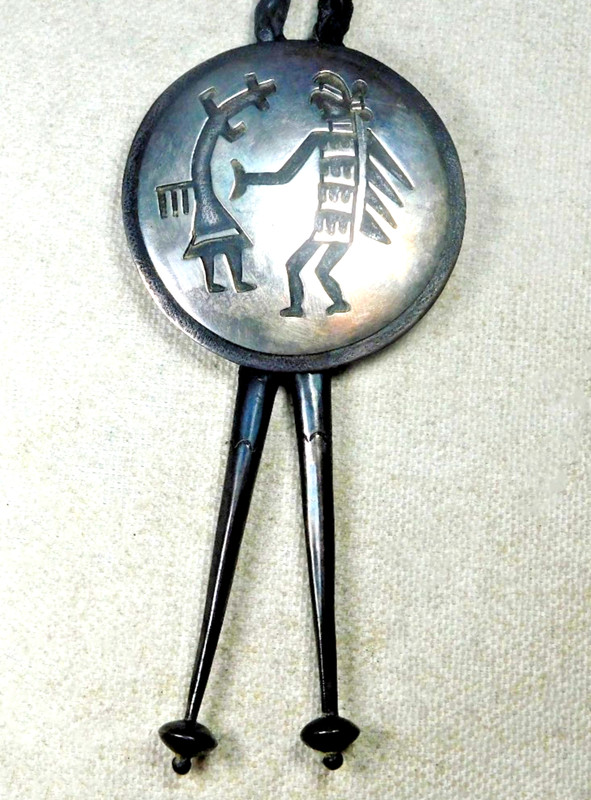 Mission Hopi PRESTON MONONGYE STERLING Cut Out Overlay RAINBOW Kachina Bolo Tie