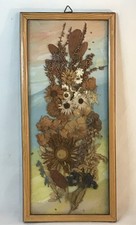 Vtg Wood Frame Pressed Flowers cottage core Floral Art Picture Retro 16.5 X 7.5  
