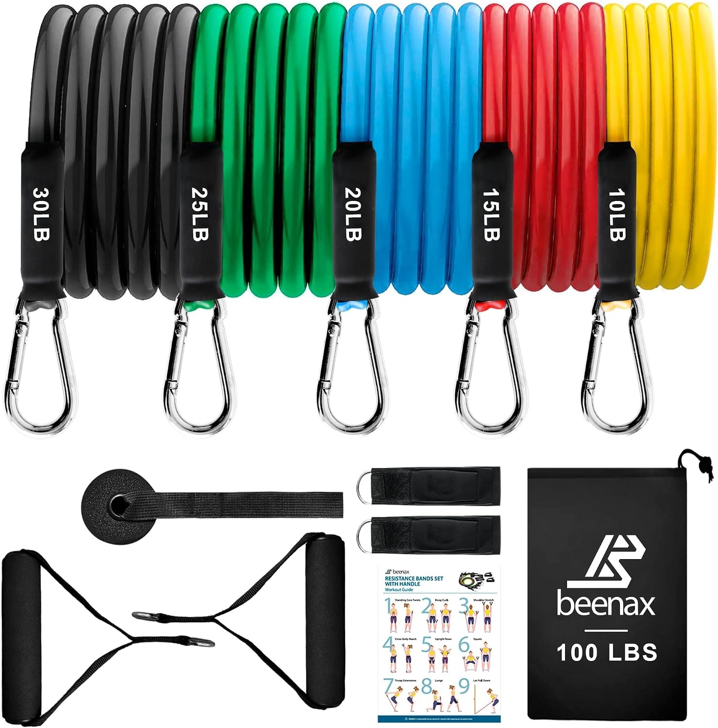 Resistance Bands Set with Handles 12pcs - Heavy Duty Exercise Bands up to 100