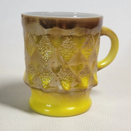 Vintage 1960-1970s ANCHOR HOCKING/FIRE KING Oven-Proof Kimberly Mug Yellow/Brown